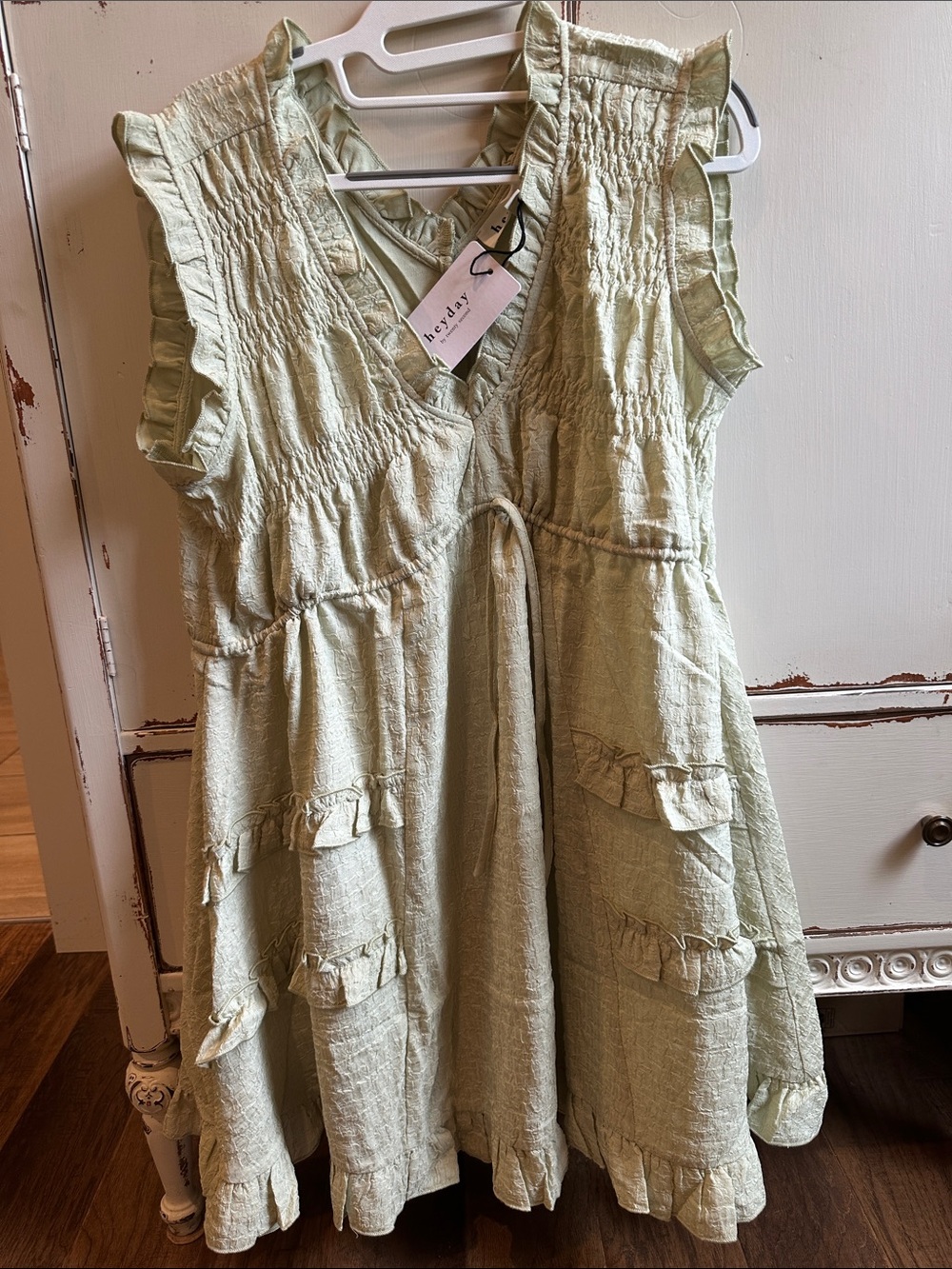 Light Sage Ruffle Sleeve Dress